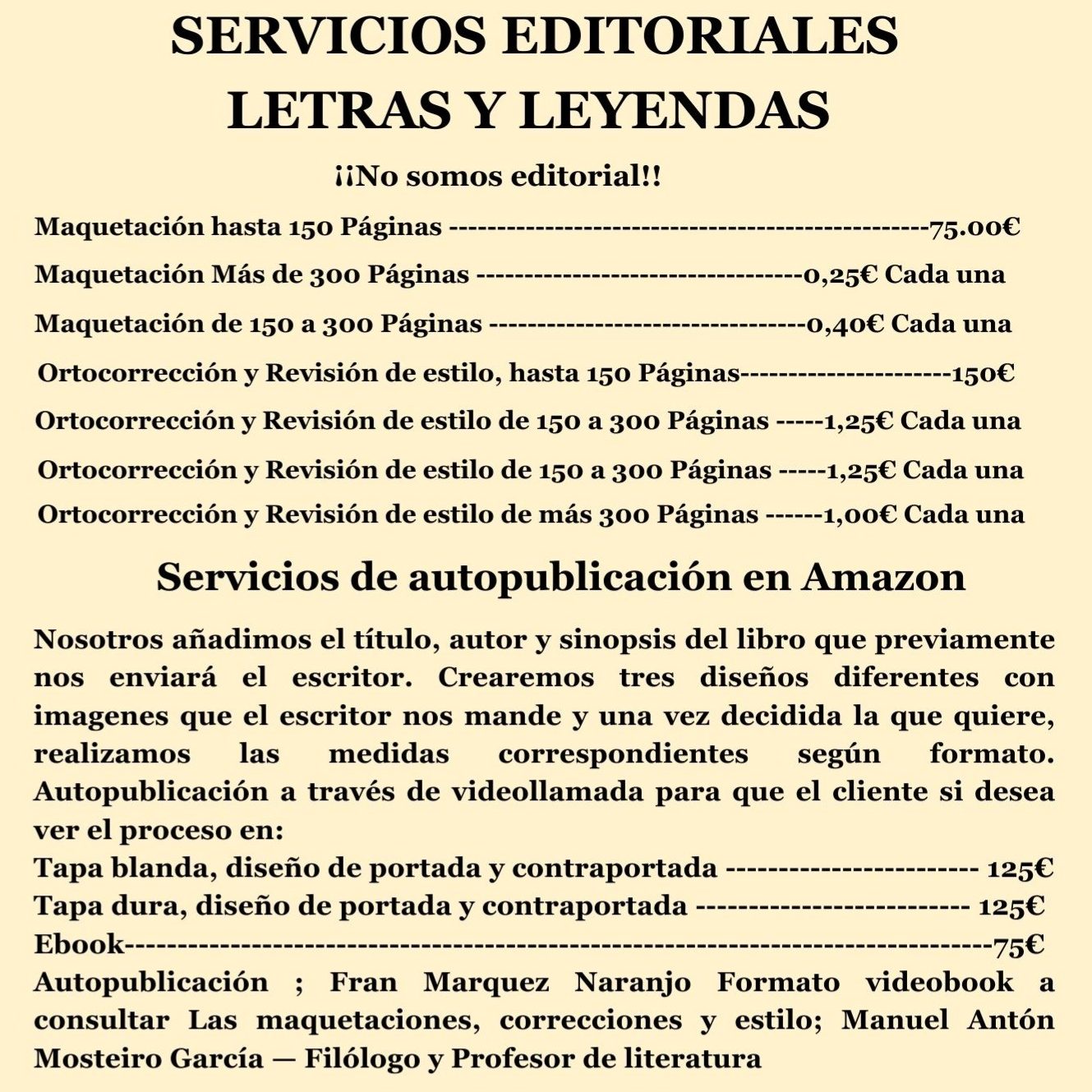 Servicios editoriales con precios y detalles sobre autopublicación en Amazon.