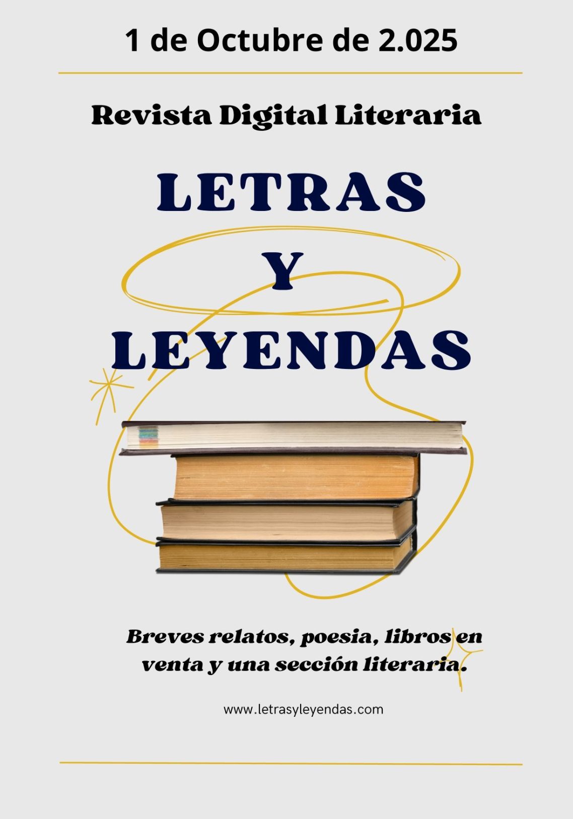 Revista digital con título "Letras y Leyendas", fecha y descripción de contenido literario.